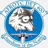 AFROTC Detachment 400 logo seal with wolf head and jet inside upper banner AFROTC DET 400 and lower banner Guardians of the North